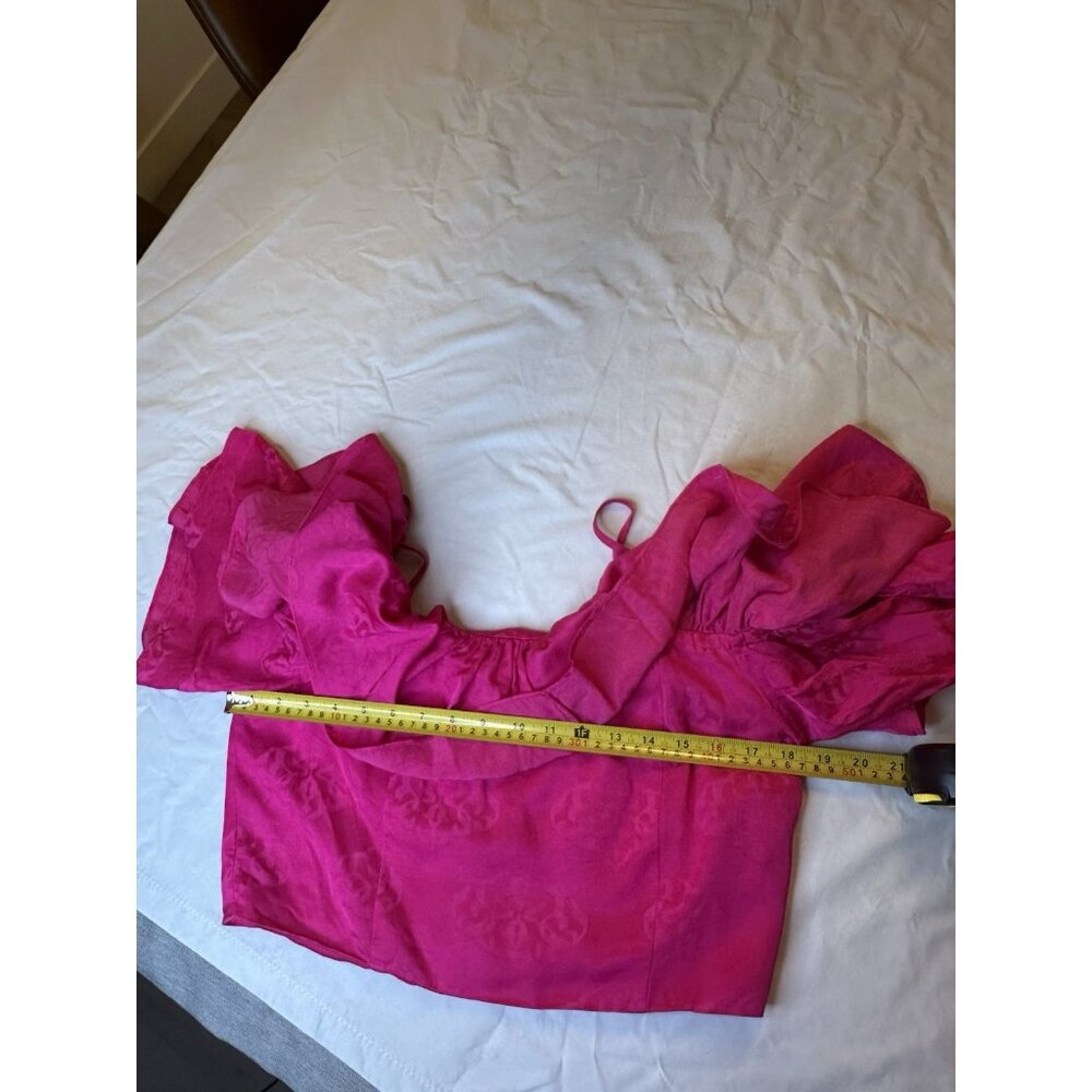Sandro Hally Jacquard Ruffled Crop Top Pink Cold Shoulders Size 4 Small - Picture 6 of 7